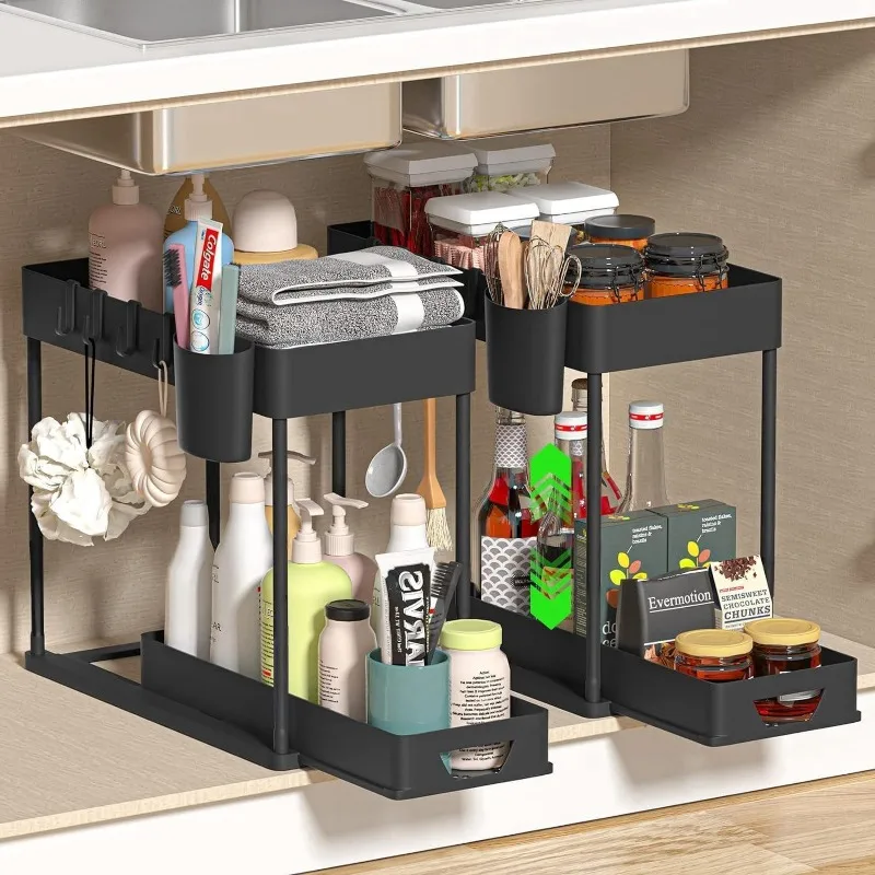 2 Tier Under Sink Organizer Sliding Cabinet Basket Organizer Storage Rack with Hooks Hanging Cup Bathroom Kitchen Organizer
2 Tier Under Sink Organizer Sliding Cabinet Basket Organizer Storage Rack with Hooks Hanging Cup Bathroom Kitchen Organizer