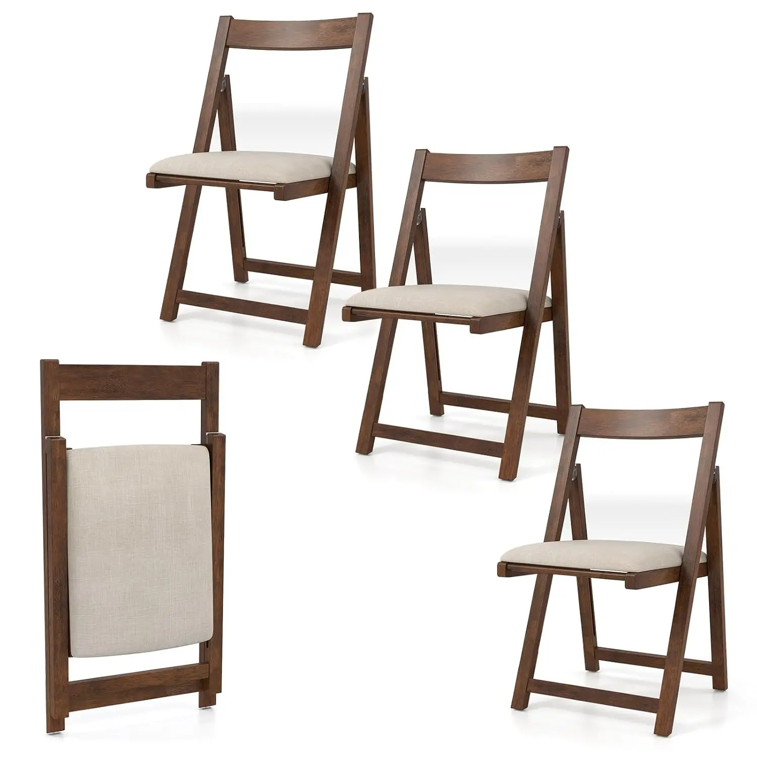 Folding Dining Chairs Set of 4, Modern Kitchen Chair with Padded Seat & Curved Backrest, Rubber Wood Frame, Customized
Folding Dining Chairs Set of 4, Modern Kitchen Chair with Padded Seat & Curved Backrest, Rubber Wood Frame, Customized