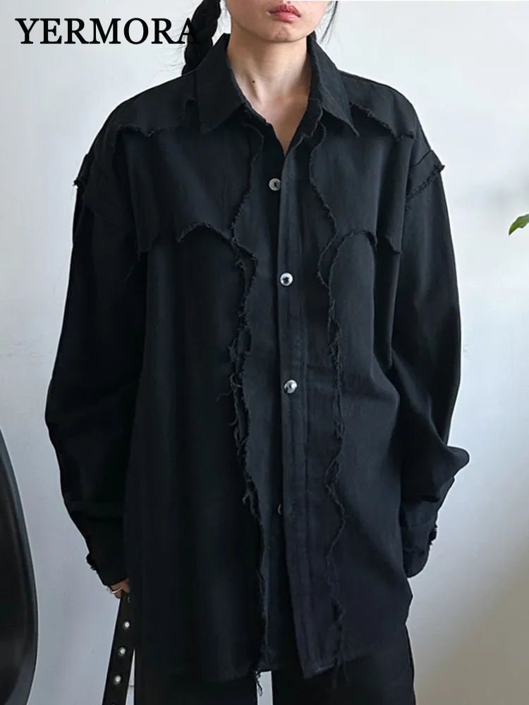 YERMORA Women Black Irregular Spliced Casual Blouse Lapel Long Sleeve Loose Shirt Fashoin Tide Spring Autumn 2025 New A588
YERMORA Women Black Irregular Spliced Casual Blouse Lapel Long Sleeve Loose Shirt Fashoin Tide Spring Autumn 2025 New A588