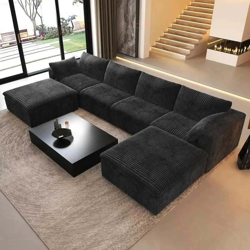 57.5" U Shaped Modern Sofa Modular Sectional Cloud Couch with 2 Ottoman,Deep Seat Upholstered Couche
57.5" U Shaped Modern Sofa Modular Sectional Cloud Couch with 2 Ottoman,Deep Seat Upholstered Couche