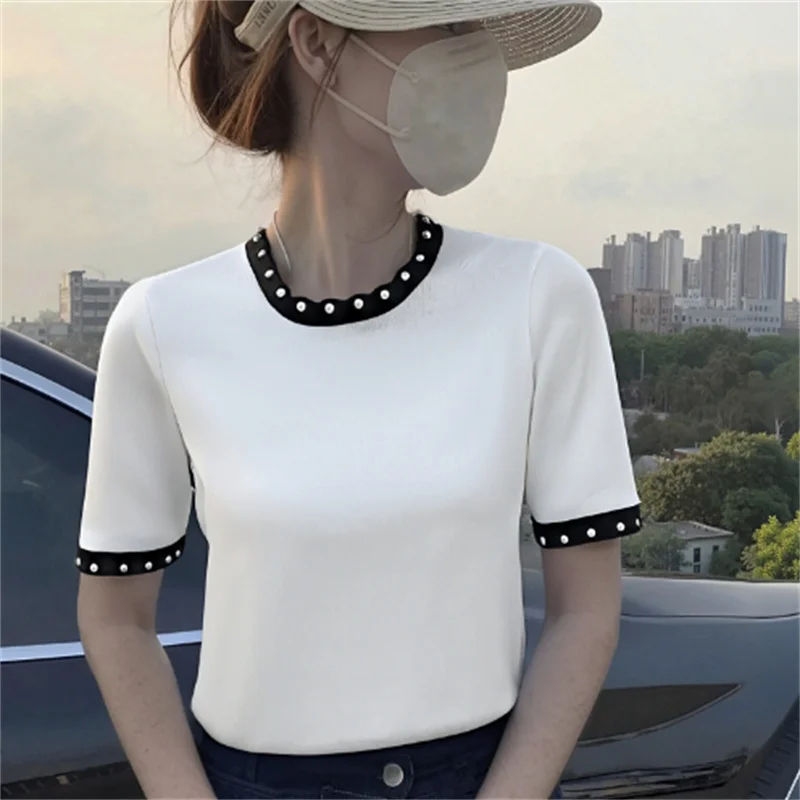 Women's Artificial Pearl T-Shirt, Sexy, Fall Fashion, 2025
Women's Artificial Pearl T-Shirt, Sexy, Fall Fashion, 2025