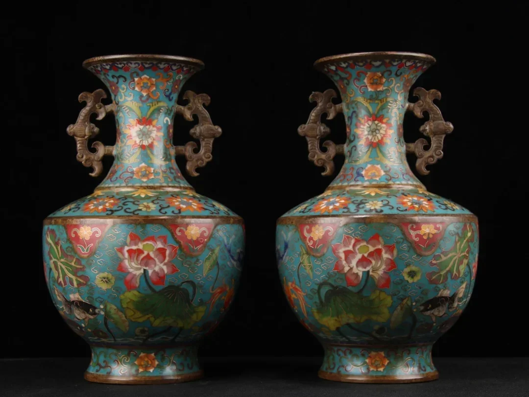 13"Tibetan Temple Collection Old Purple Bronze Cloisonne Enamel Dragon Ear Fish pattern Vase a pair Gather fortune Town house
13"Tibetan Temple Collection Old Purple Bronze Cloisonne Enamel Dragon Ear Fish pattern Vase a pair Gather fortune Town house