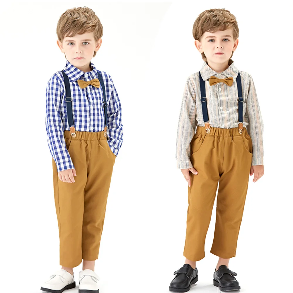 Autumn Children Boys Suit Outfit Set Cotton Kids Boys Plaid T-shirt Strappy Pant Bowtie 2PCS Set Loose Striped Shirt Formal Suit
Autumn Children Boys Suit Outfit Set Cotton Kids Boys Plaid T-shirt Strappy Pant Bowtie 2PCS Set Loose Striped Shirt Formal Suit