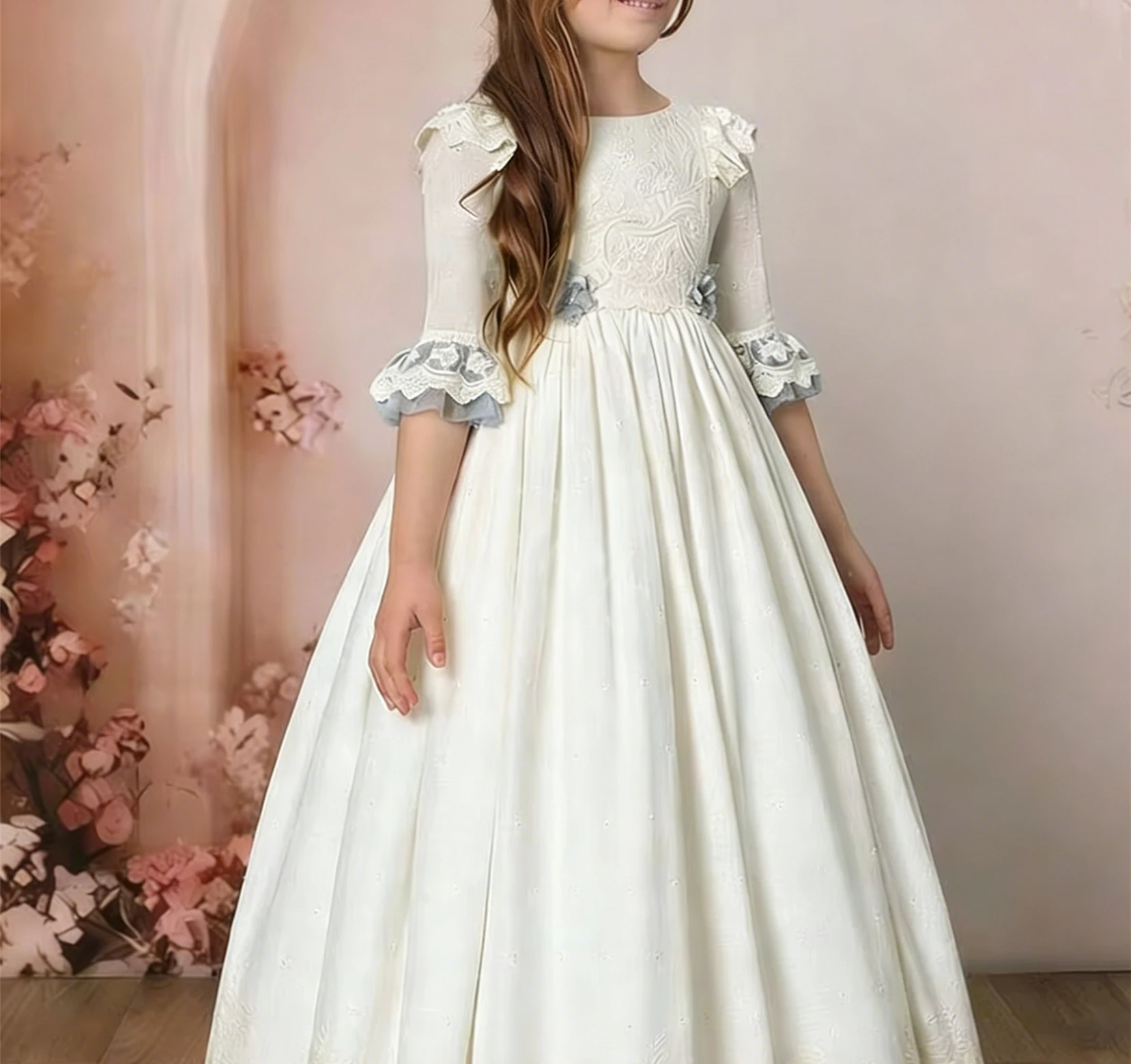 Customized Flower Girl Dress For Wedding Lace Bow Half Sleeve Floor Length Elegant Kids Birthday Party First Communion Gown
Customized Flower Girl Dress For Wedding Lace Bow Half Sleeve Floor Length Elegant Kids Birthday Party First Communion Gown