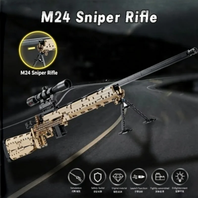 1073pcsM24 sniper rifle assembly model shooting toy building block gun military series educational DIY holiday gift
1073pcsM24 sniper rifle assembly model shooting toy building block gun military series educational DIY holiday gift