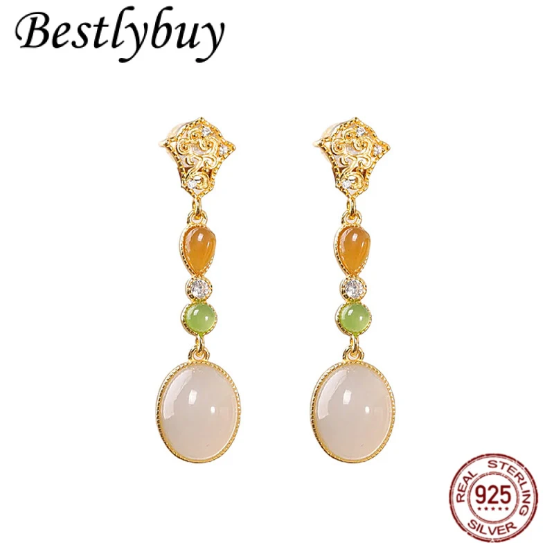 S925 Pure Silver Gold-plated Jade Auspicious Cloud Pattern Women's Long Earrings Natural Multi Gemstone Chinese Jewelry
S925 Pure Silver Gold-plated Jade Auspicious Cloud Pattern Women's Long Earrings Natural Multi Gemstone Chinese Jewelry