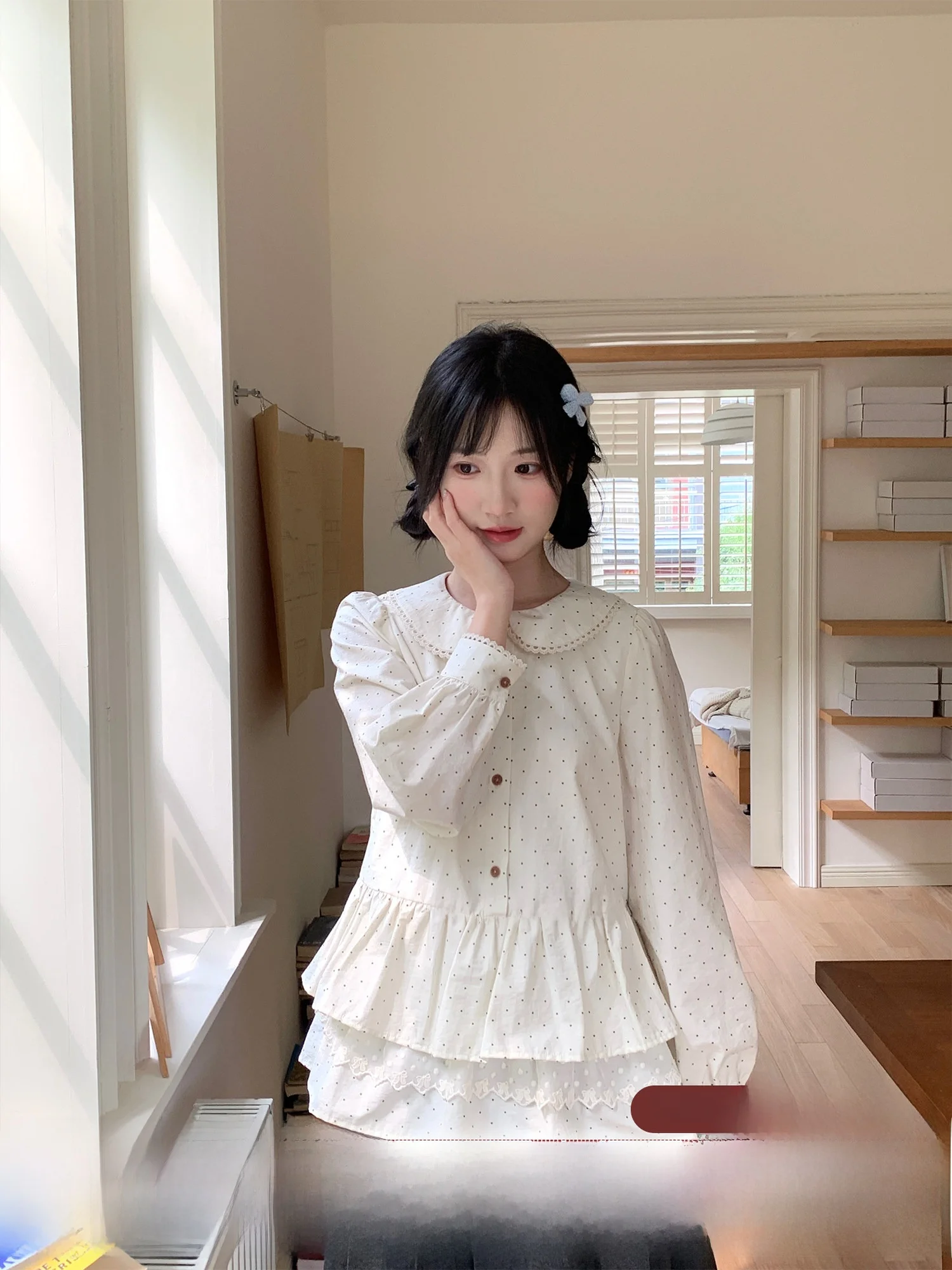 Sweet Fre Retro Ruffle Polka Dot Doll Collar Long Sve Women's irt Cotton Spring Autumn Loose Fit Daily Wear
Sweet Fre Retro Ruffle Polka Dot Doll Collar Long Sve Women's irt Cotton Spring Autumn Loose Fit Daily Wear