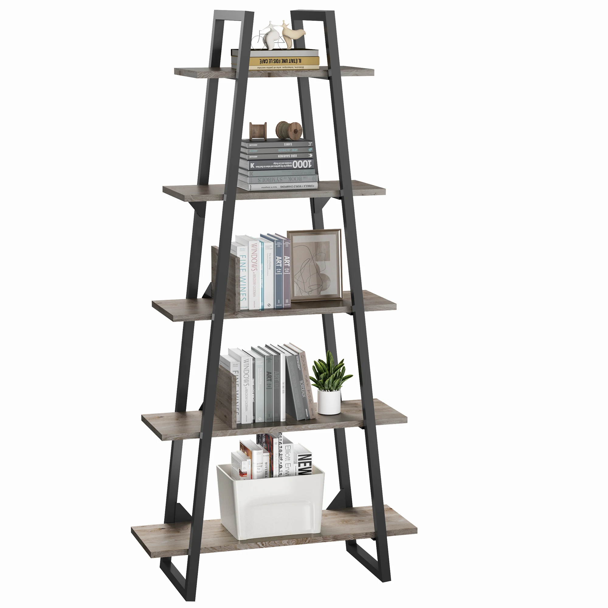 71.7" A-Frame 5-Tier Ladder Bookshelf, Industrial Shelving Unit with Metal & Triamine Wood, 40 lbs Per Shelf Storage Rack
71.7" A-Frame 5-Tier Ladder Bookshelf, Industrial Shelving Unit with Metal & Triamine Wood, 40 lbs Per Shelf Storage Rack