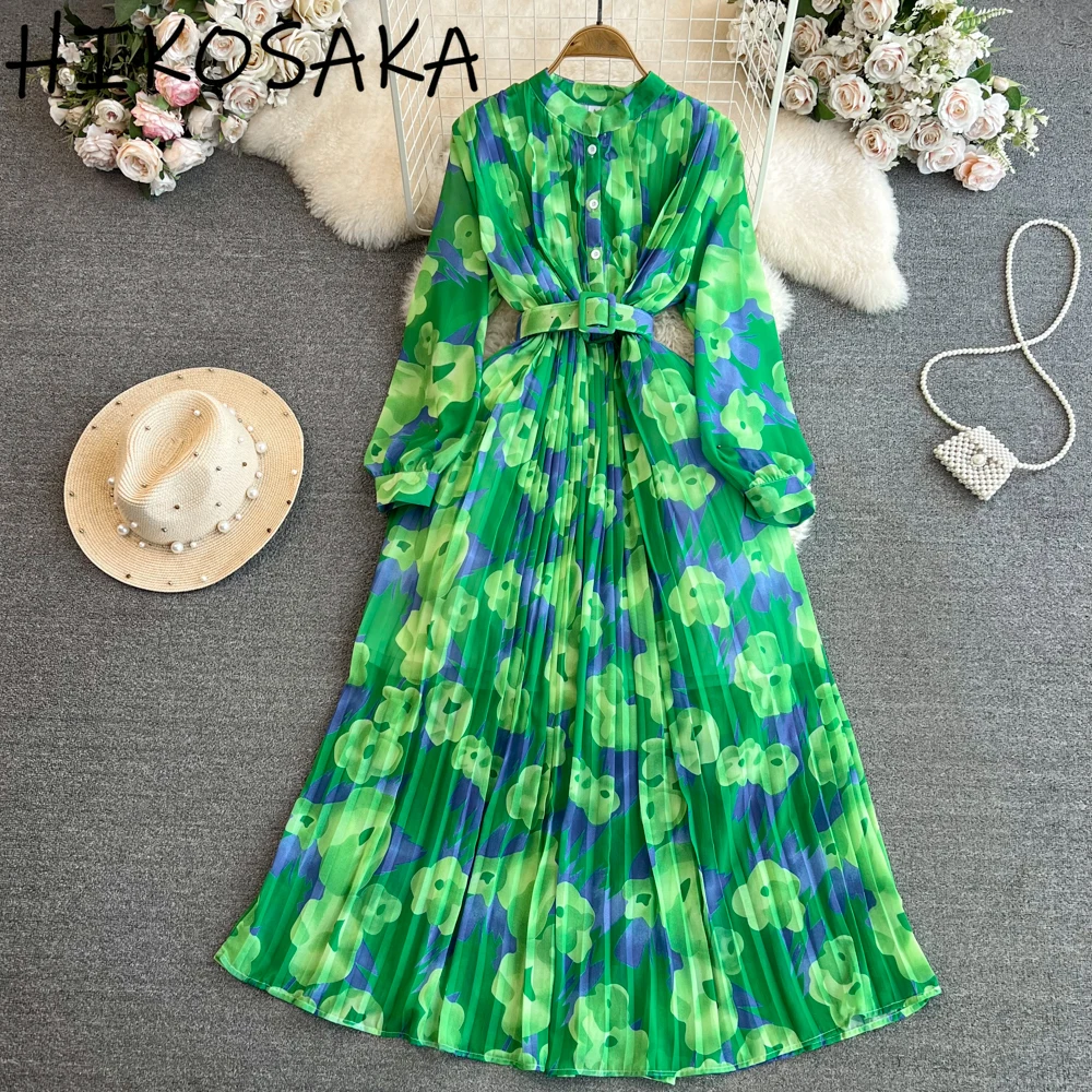 Fresh Chic Floral Print Big Swing Robe Stand Collar Belt Slim Waist Pleated Dress Women Vintage Temperament Vestidos Mujer
Fresh Chic Floral Print Big Swing Robe Stand Collar Belt Slim Waist Pleated Dress Women Vintage Temperament Vestidos Mujer