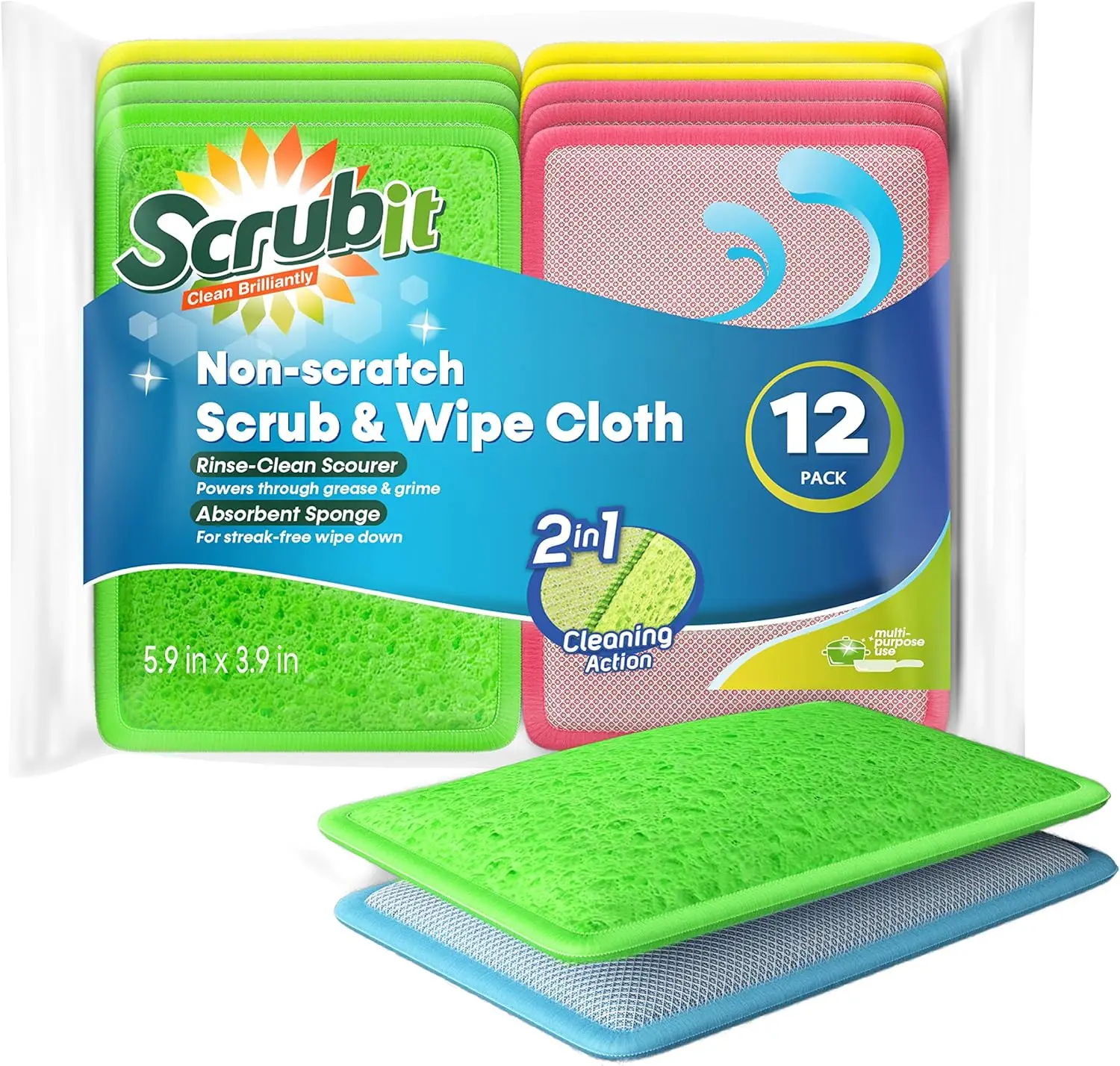 Scrub and Wipe Cleaning Pads Dual Sided Scouring Pad and Dish Sponge Reusable Kitchen Sponge Assorted Color Dishwashing Sponges
Scrub and Wipe Cleaning Pads Dual Sided Scouring Pad and Dish Sponge Reusable Kitchen Sponge Assorted Color Dishwashing Sponges