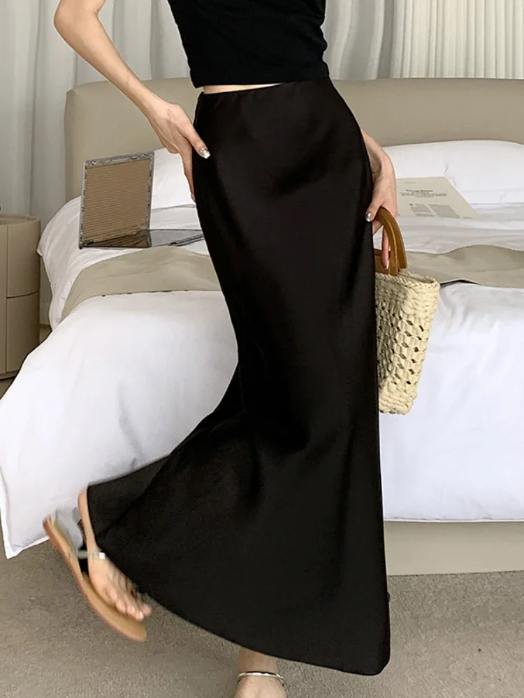 Satin Skirt for Women 2025 Summer High Waisted Long Skirts Office Lady Solid Champagne Black Elastic Waist Women's A-line Skirt
Satin Skirt for Women 2025 Summer High Waisted Long Skirts Office Lady Solid Champagne Black Elastic Waist Women's A-line Skirt