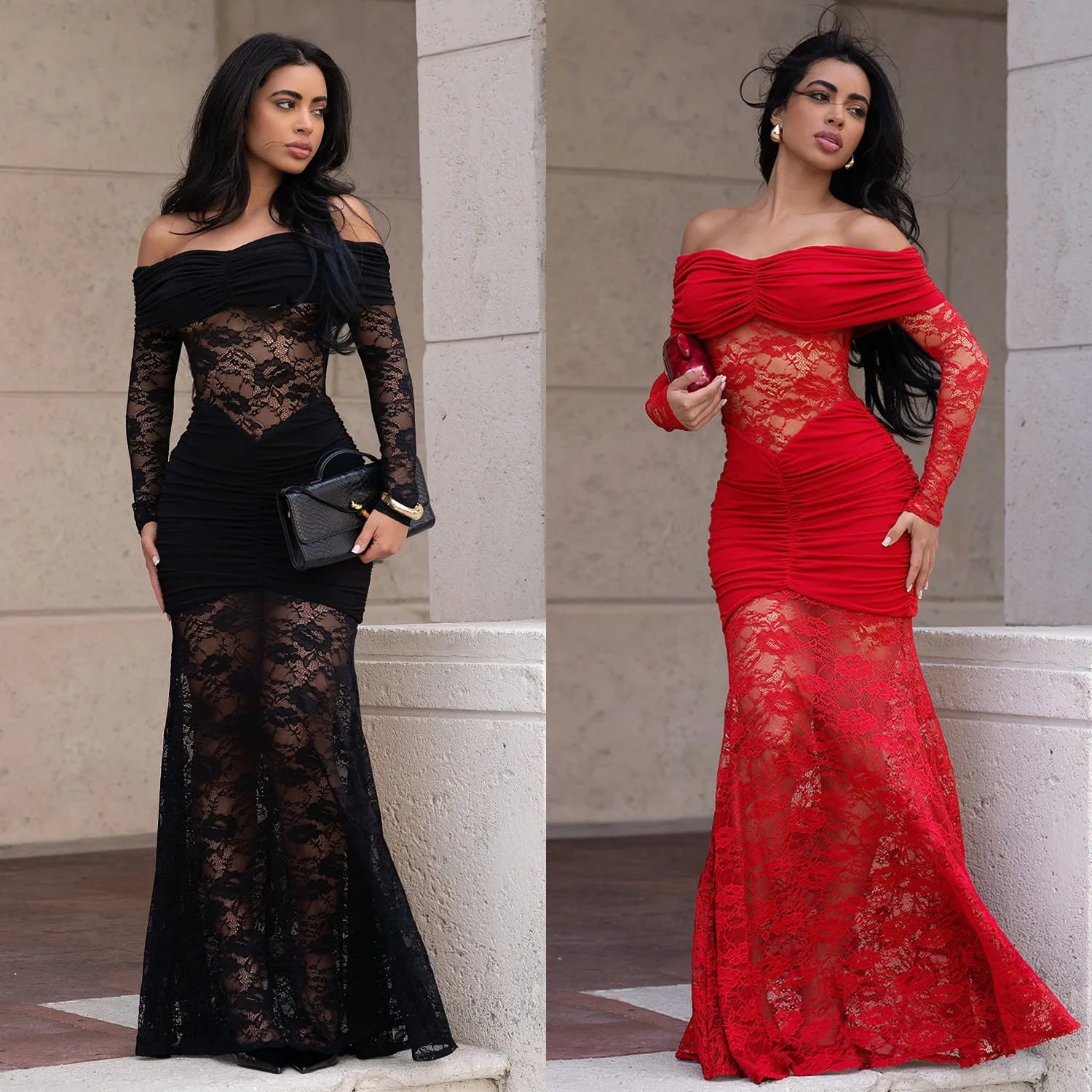 Sexy Nightclub Party Dance Gathering Club Banquet Solid Color Off-Shoulder Lace Bodycon Dress
Sexy Nightclub Party Dance Gathering Club Banquet Solid Color Off-Shoulder Lace Bodycon Dress