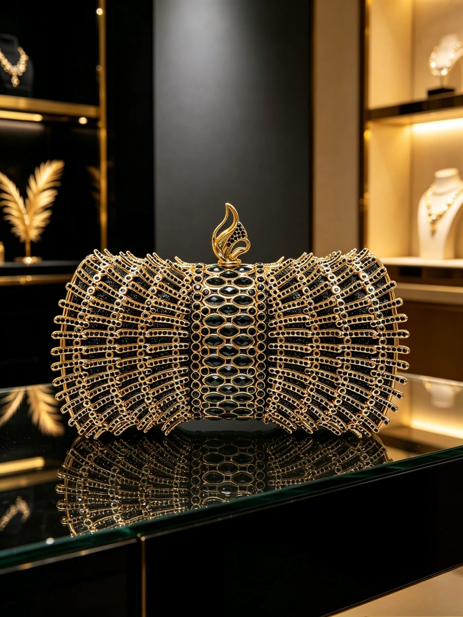 2026 Gold Hollow Feather Shape Black Rhinestone Frame Clutch Bag Women Luxury Evening Handbag For Wedding Cocktail Runway Formal
2026 Gold Hollow Feather Shape Black Rhinestone Frame Clutch Bag Women Luxury Evening Handbag For Wedding Cocktail Runway Formal