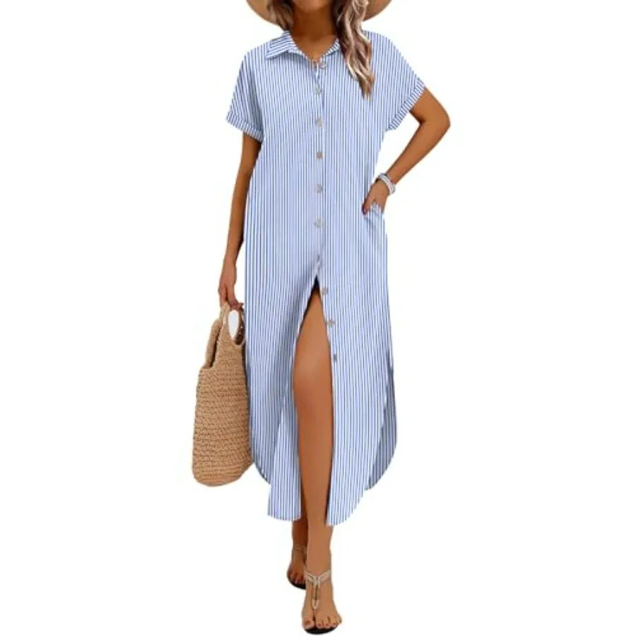 Zeagoo Womens Dresses Casual Summer Short Sleeve Button Down Long Shirt Dresses Swimsuit Beach Cover Ups with Pockets
Zeagoo Womens Dresses Casual Summer Short Sleeve Button Down Long Shirt Dresses Swimsuit Beach Cover Ups with Pockets