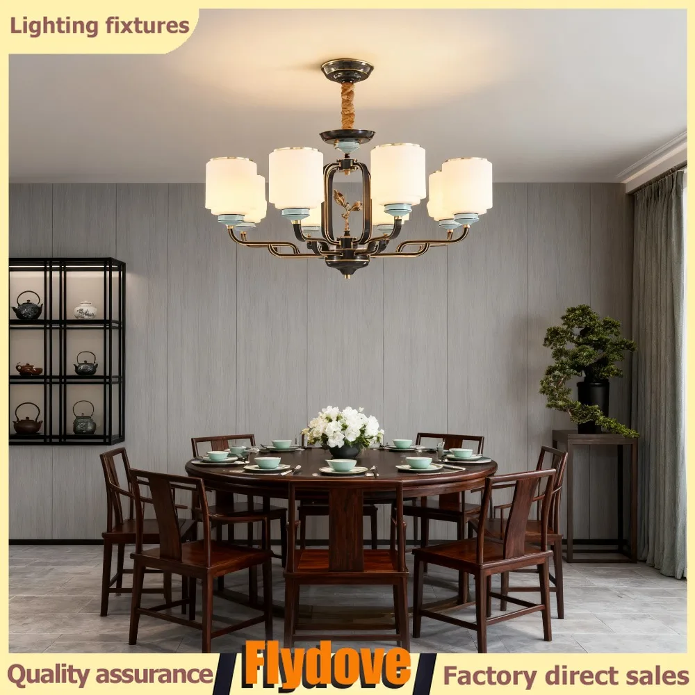 New Chinese Style Copper Living Room Chandelier, Modern High-end Household Villa Bedroom Dining Room LED Lighting Fixtures 220V 
New Chinese Style Copper Living Room Chandelier, Modern High-end Household Villa Bedroom Dining Room LED Lighting Fixtures 220V