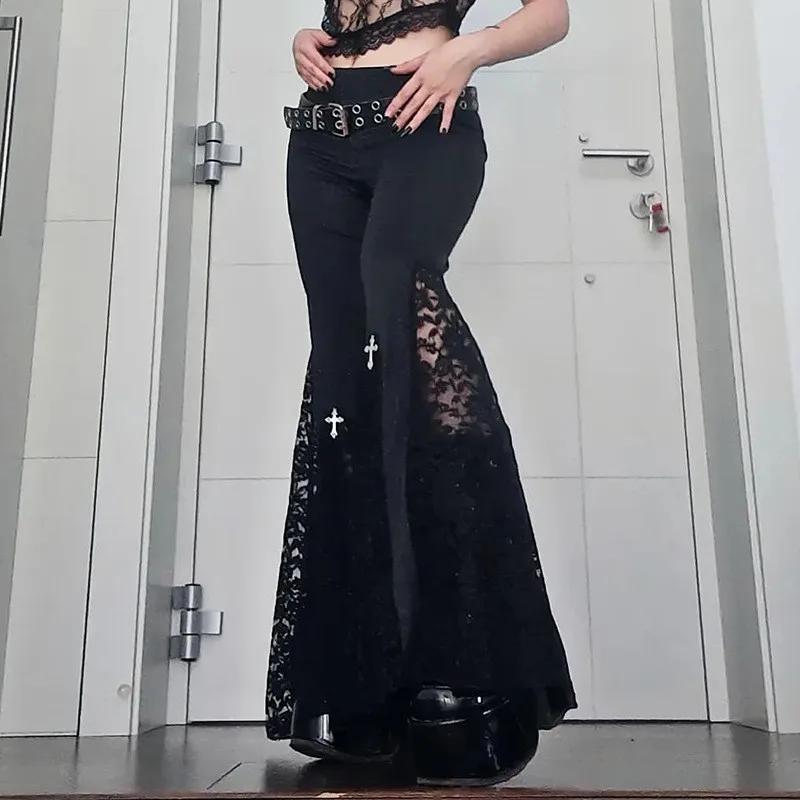Goth Mall Flare Pants Sexy Black Lace High Waist Vintage Harajuku Hippie Punk Grunge Streetwear Y2k Pants pantalones de mujer
Goth Mall Flare Pants Sexy Black Lace High Waist Vintage Harajuku Hippie Punk Grunge Streetwear Y2k Pants pantalones de mujer
