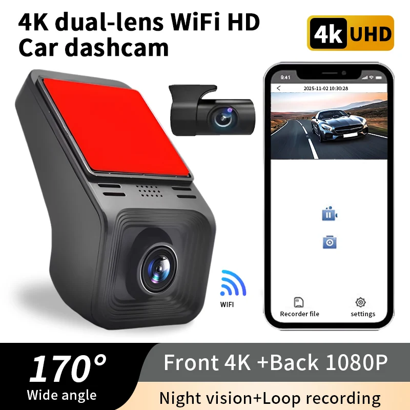 4K Dual Lens WiFi Car Dash Cam Night Vision Parking Monitor 170° Wide Angle 2K 1080P Multi Resolution Universal Vehicle DVR
4K Dual Lens WiFi Car Dash Cam Night Vision Parking Monitor 170° Wide Angle 2K 1080P Multi Resolution Universal Vehicle DVR