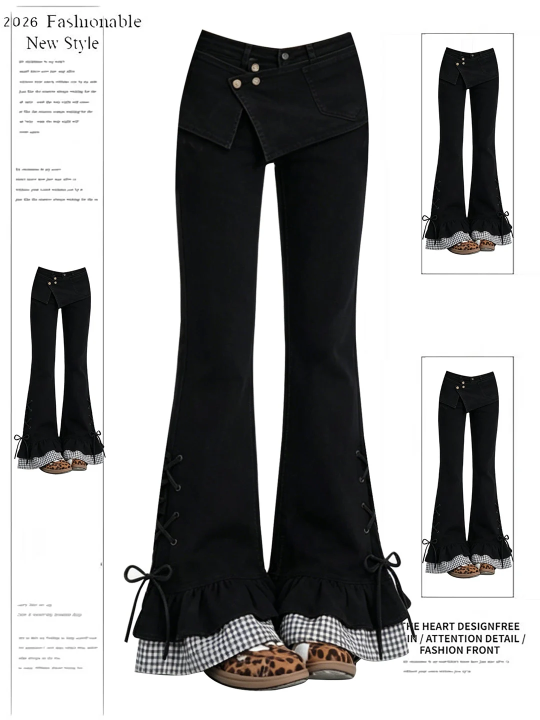 Retro American Style Bell Bottom Denim Jeans Women's Summer Design Knot Splicing Fake Two-Piece Pants High Waist Zi...
Retro American Style Bell Bottom Denim Jeans Women's Summer Design Knot Splicing Fake Two-Piece Pants High Waist Zi...