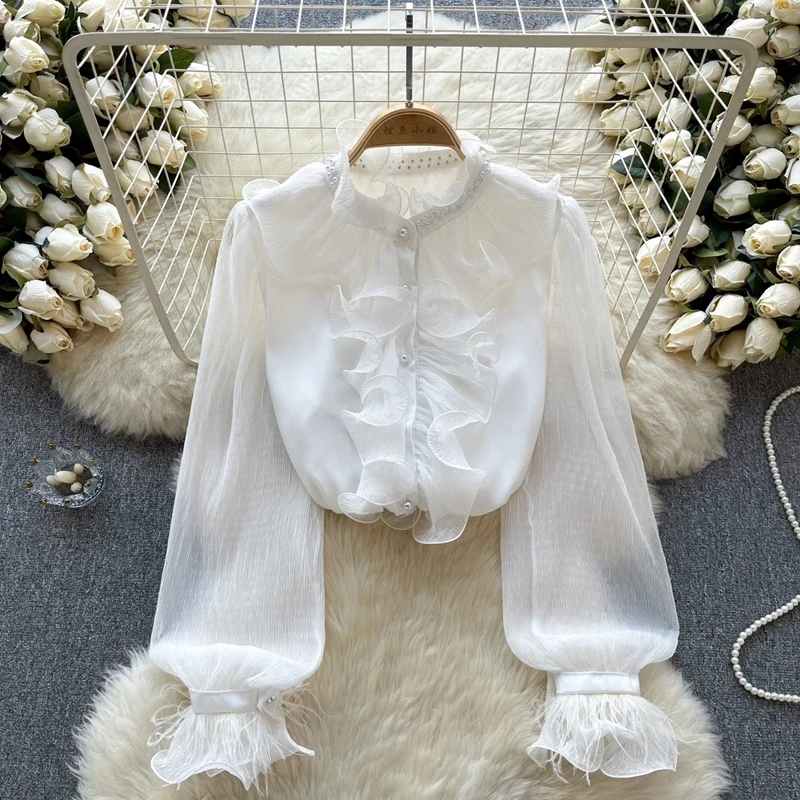 2025 Early Spring New Chiffon Shirt Women's Design Pleated Ruffle Edge Slim Fit Versatile French Bubble Sleeve Top
2025 Early Spring New Chiffon Shirt Women's Design Pleated Ruffle Edge Slim Fit Versatile French Bubble Sleeve Top