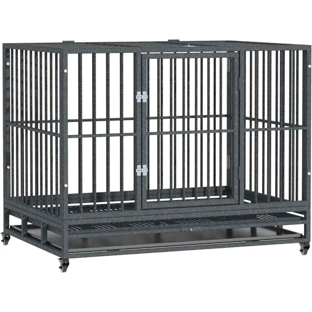 43" Heavy Duty Dog Crate Metal Cage Kennel with Lockable Wheels, Double Door and Removable Tray, Gray
43" Heavy Duty Dog Crate Metal Cage Kennel with Lockable Wheels, Double Door and Removable Tray, Gray