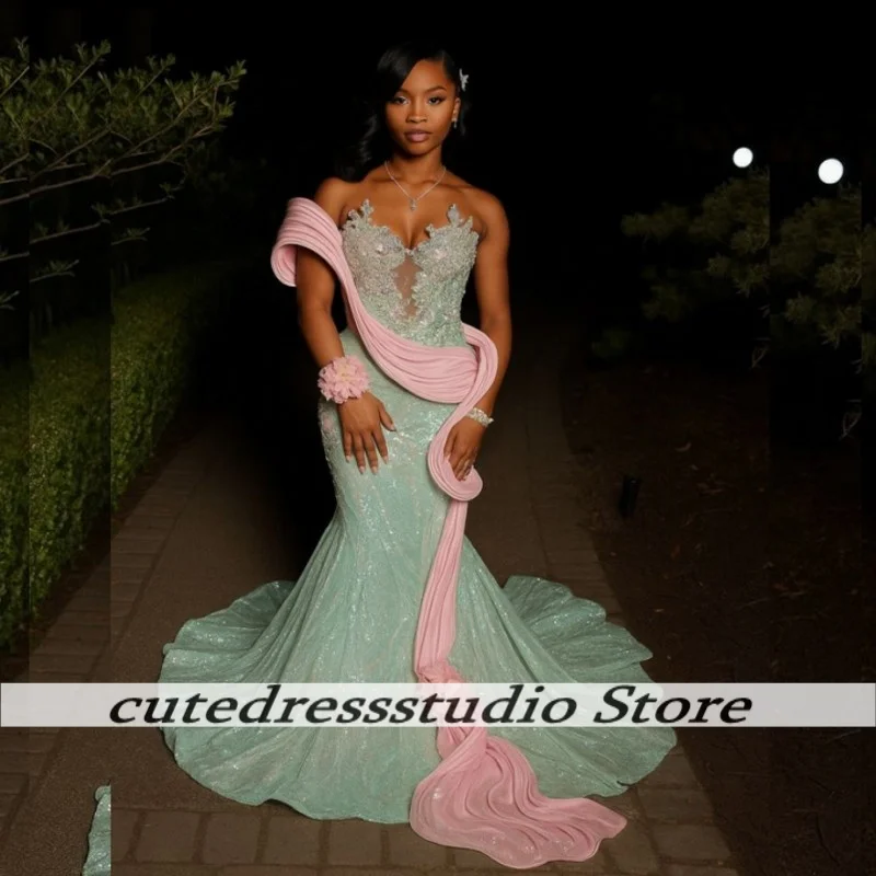 Exquisite Mint Green Applique Sleeveless Prom Dresses With Pink Ribbon Long Mermaid Evening Dress Wedding Party Gowns Customized
Exquisite Mint Green Applique Sleeveless Prom Dresses With Pink Ribbon Long Mermaid Evening Dress Wedding Party Gowns Customized