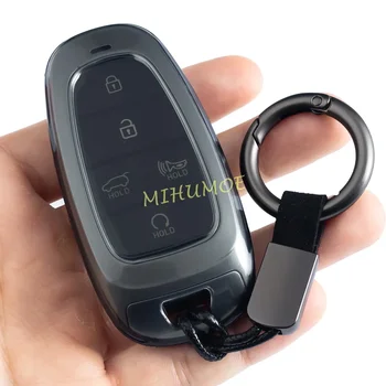 For Hyundai Tucson Santa Fe/Cruz Palisade Sonata IONIQ 5 Nexo Black Transparent Car Key Fob Case Cover Keychain Holder Protector