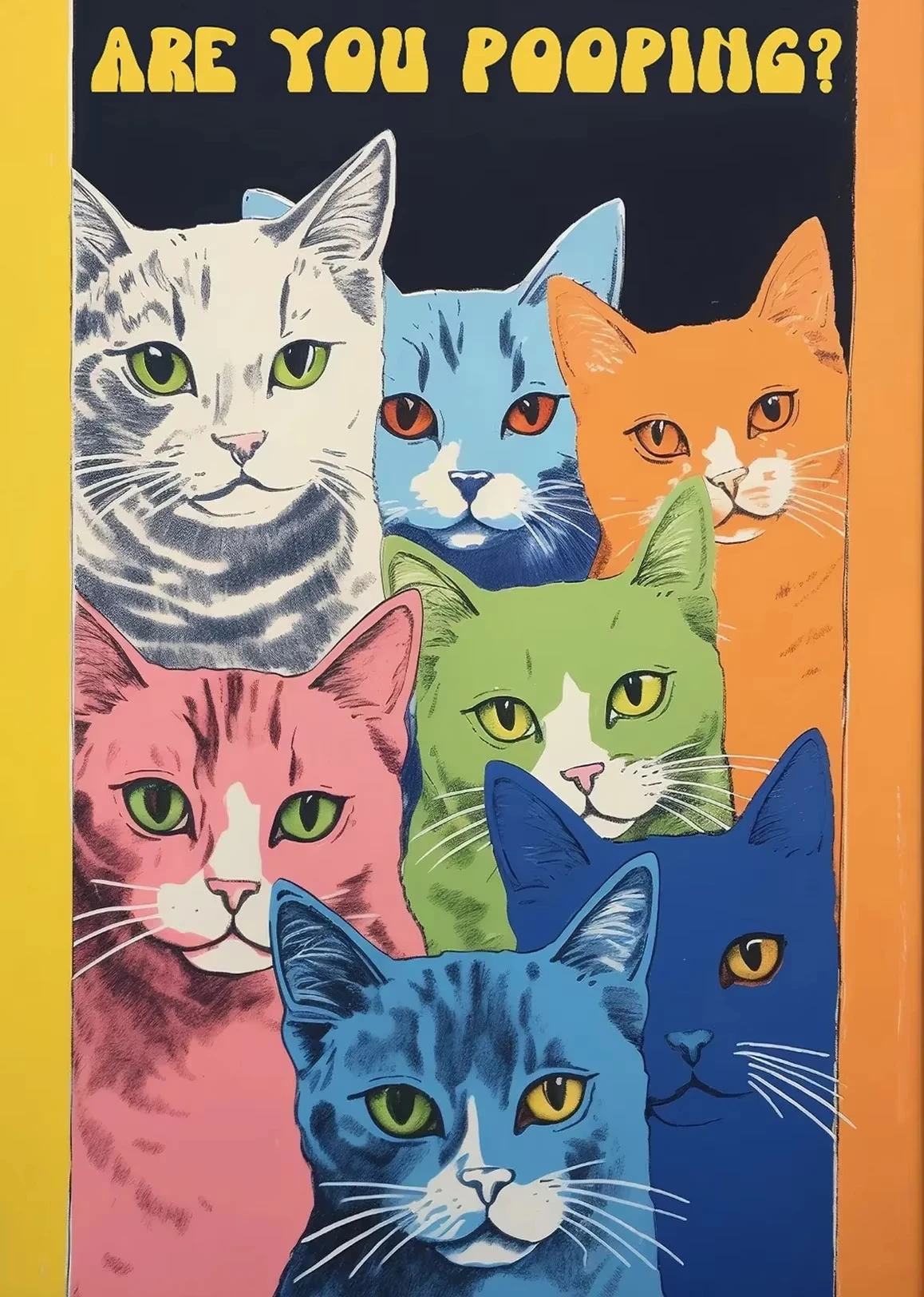 Funny Colorful Cat Bathroom Sign Jigsaw Puzzle, Group of Cats with "Are You Pooping" Quote, Humorous Pet Art for Restroom Decor
Funny Colorful Cat Bathroom Sign Jigsaw Puzzle, Group of Cats with "Are You Pooping" Quote, Humorous Pet Art for Restroom Decor