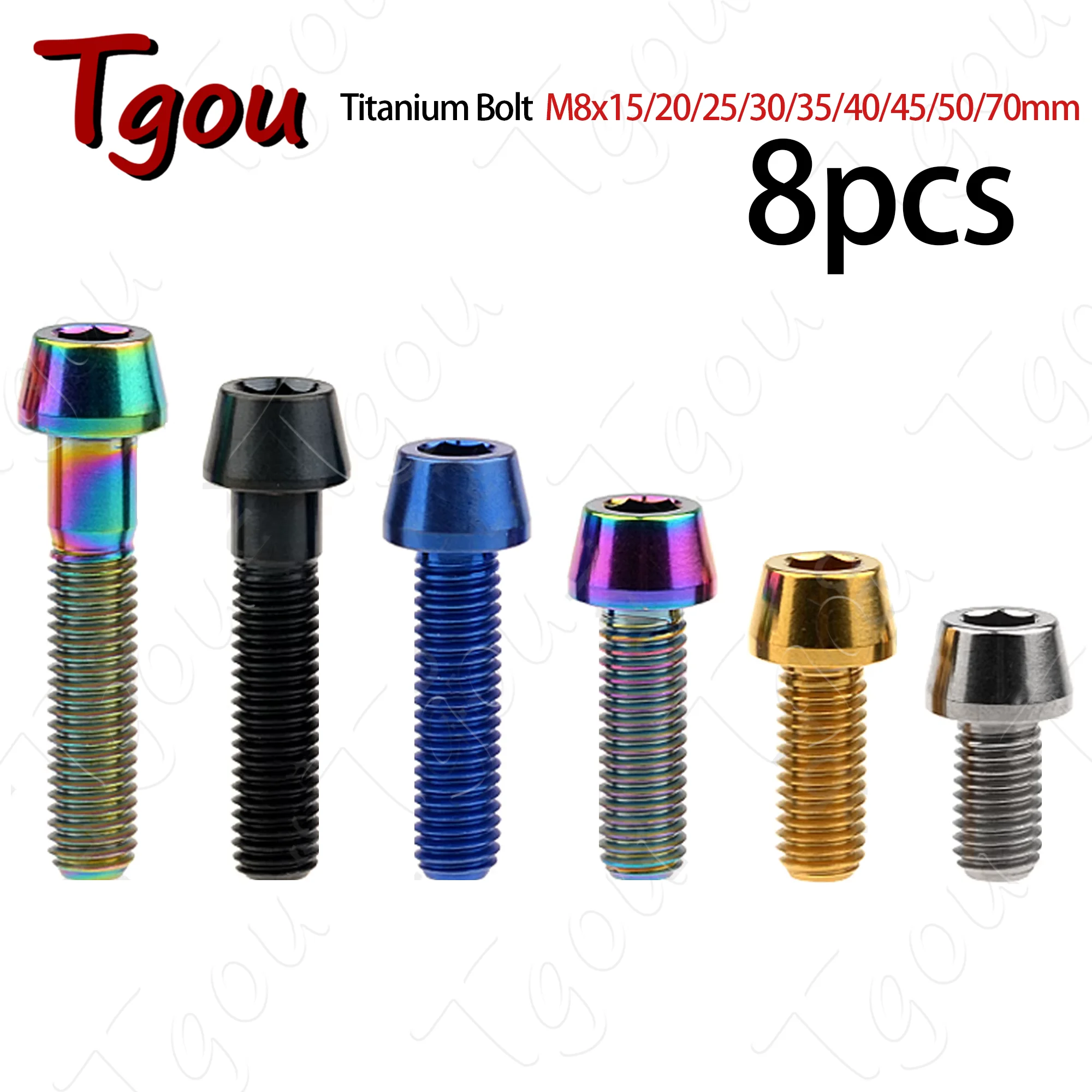 Tgou Titanium Bolt M8x15/20/25/30/35/40/45/50/60/70mm Hex Taper Head Screws for Bicycle Motorcycle Car Grade 5 8pcs
Tgou Titanium Bolt M8x15/20/25/30/35/40/45/50/60/70mm Hex Taper Head Screws for Bicycle Motorcycle Car Grade 5 8pcs