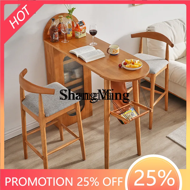 SM wood table, bar and chair combination household cherry wood color high table small apartment log bar table
SM wood table, bar and chair combination household cherry wood color high table small apartment log bar table