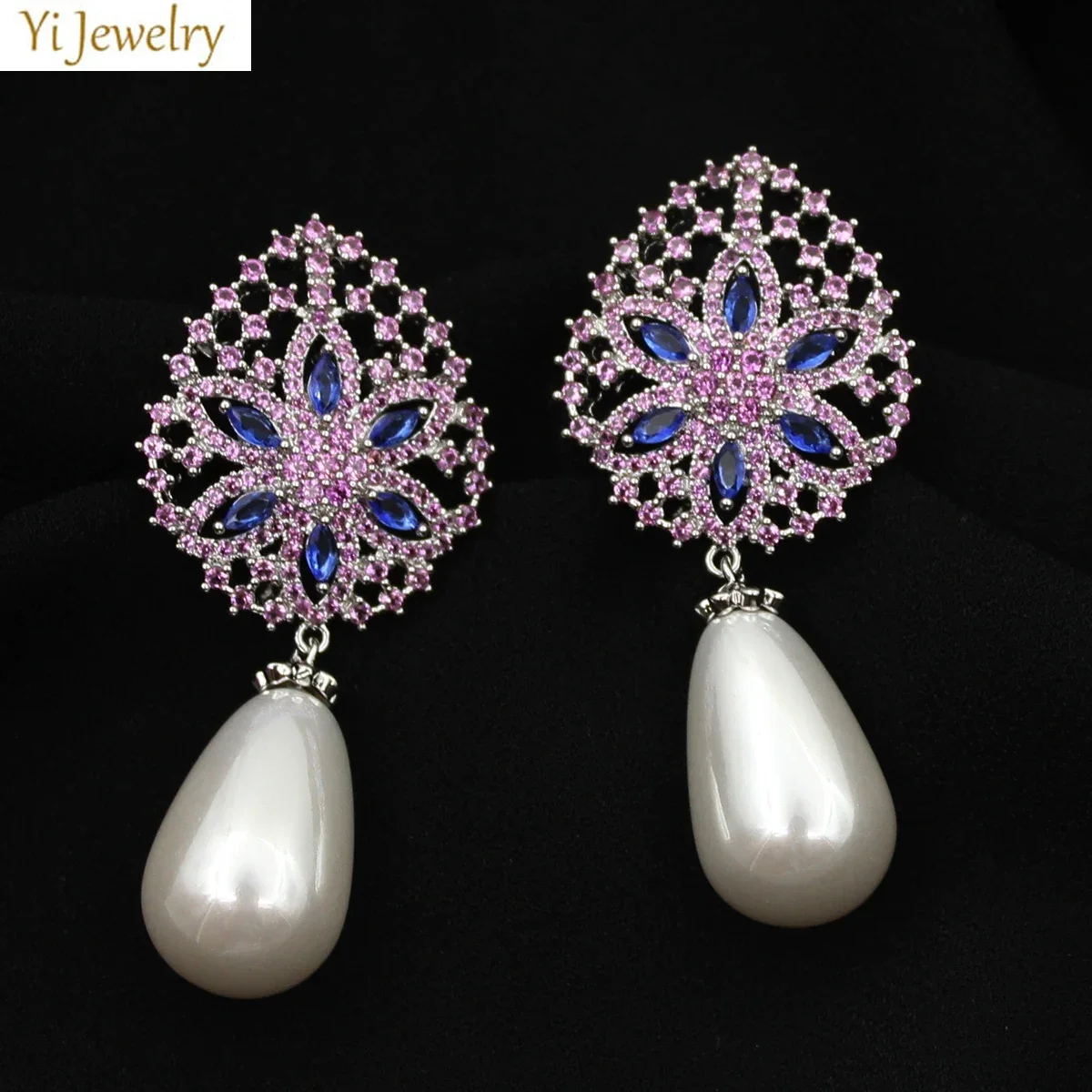 Pink Blue Zircon Flower Earrings for Women daily wear Evening Party Jewelry White Pearl pendant earrings Gift Female
Pink Blue Zircon Flower Earrings for Women daily wear Evening Party Jewelry White Pearl pendant earrings Gift Female
