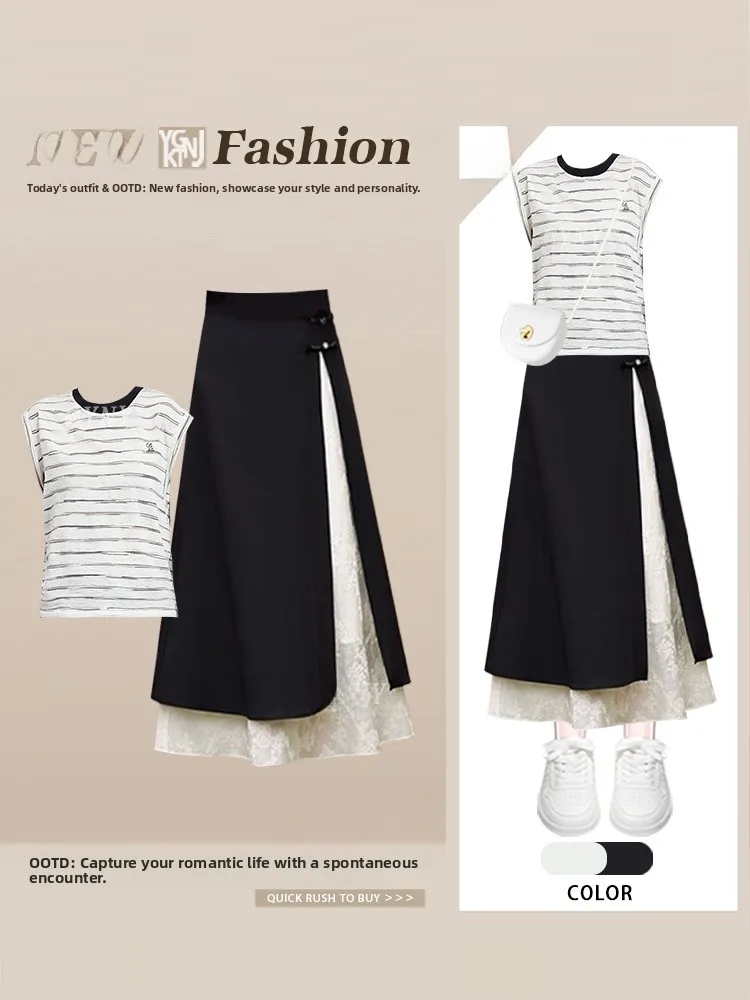 Chinoiserie Light Style Cold Tone Casual Stripe Sleeveless round Neck Vest Two-Piece Set Long Pants Short Sleeve Women's Fashion
Chinoiserie Light Style Cold Tone Casual Stripe Sleeveless round Neck Vest Two-Piece Set Long Pants Short Sleeve Women's Fashion