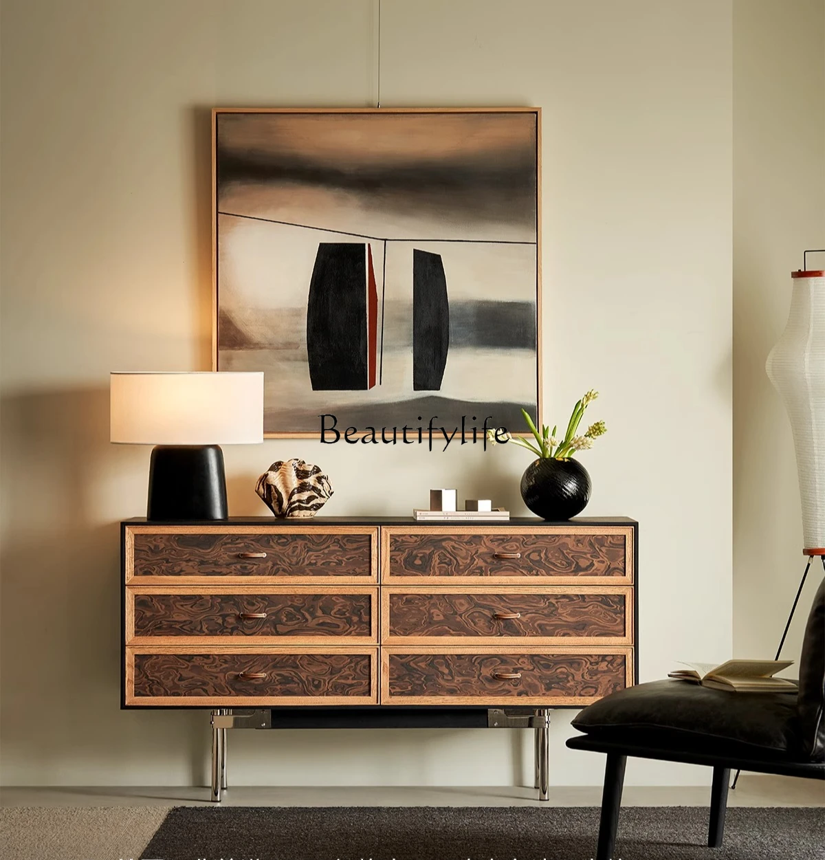Solid wood retro dining side cabinet, living room storage, black entrance cabinet
Solid wood retro dining side cabinet, living room storage, black entrance cabinet