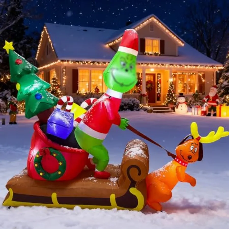 6.5FT Christmas Inflatable Outdoor Decoration Green Monster with Sleigh Dog and 7 LED Lights Light Up Yard Lawn Inflatable Deco
6.5FT Christmas Inflatable Outdoor Decoration Green Monster with Sleigh Dog and 7 LED Lights Light Up Yard Lawn Inflatable Deco