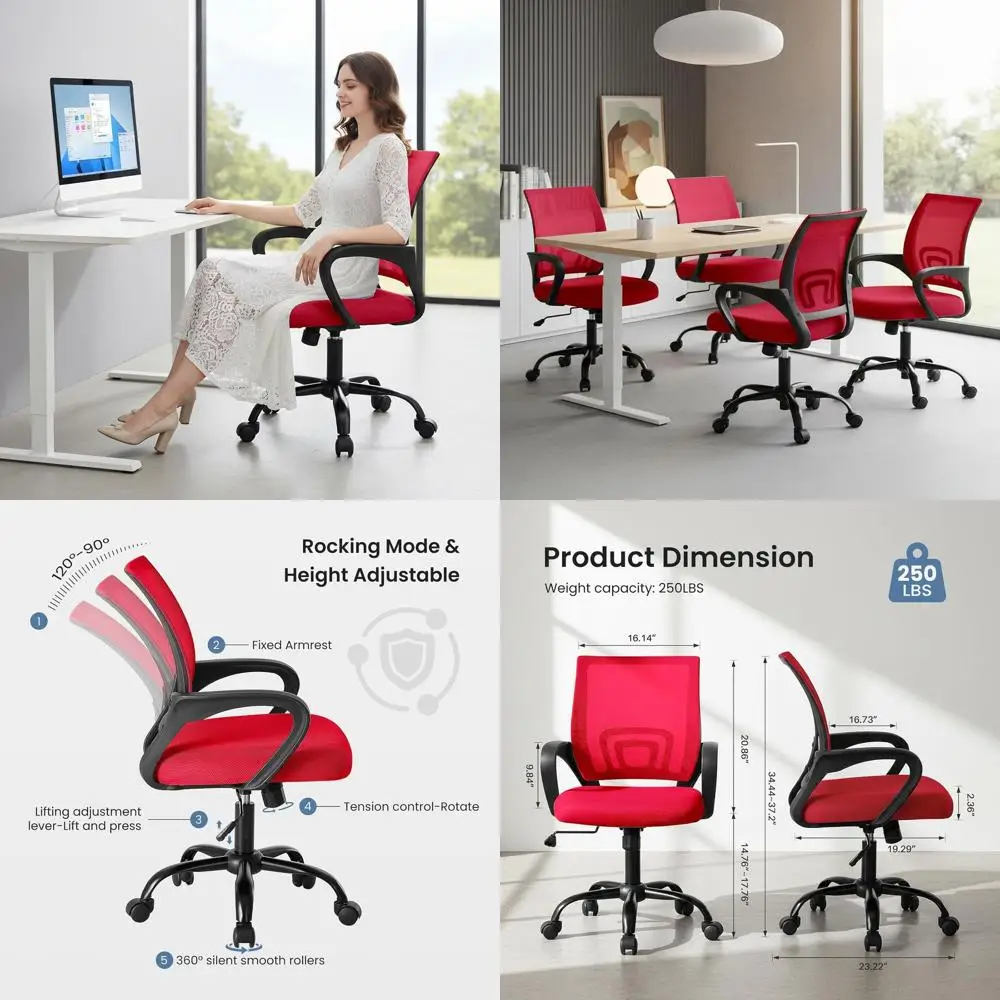 Ergonomic Lumbar Support Desk Chair - Adjustable Height, Swivel, with Fixed Armrests, Ideal for Home, Office, Gaming, Meetings,
Ergonomic Lumbar Support Desk Chair - Adjustable Height, Swivel, with Fixed Armrests, Ideal for Home, Office, Gaming, Meetings,