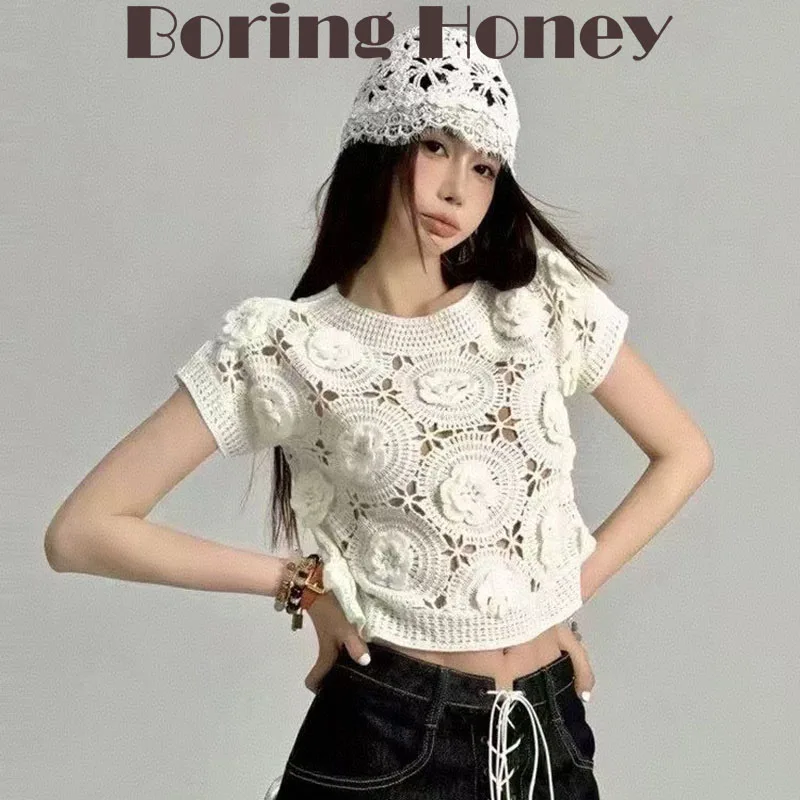 Boring Honey Three-Dimensional Flower Hollowed-Out Round-Necked Sweater Women's Summer New High-Grade Sense Slim Fit Thin Tops
Boring Honey Three-Dimensional Flower Hollowed-Out Round-Necked Sweater Women's Summer New High-Grade Sense Slim Fit Thin Tops