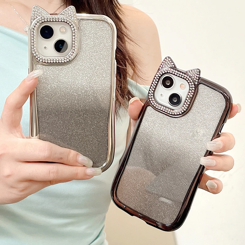 Luxury Gradient Glitter Diamond Cat Ears Camera Protection Case For iPhone 16 15 14 13 12 11 Pro Max Cute Bling Phone Cover
Luxury Gradient Glitter Diamond Cat Ears Camera Protection Case For iPhone 16 15 14 13 12 11 Pro Max Cute Bling Phone Cover