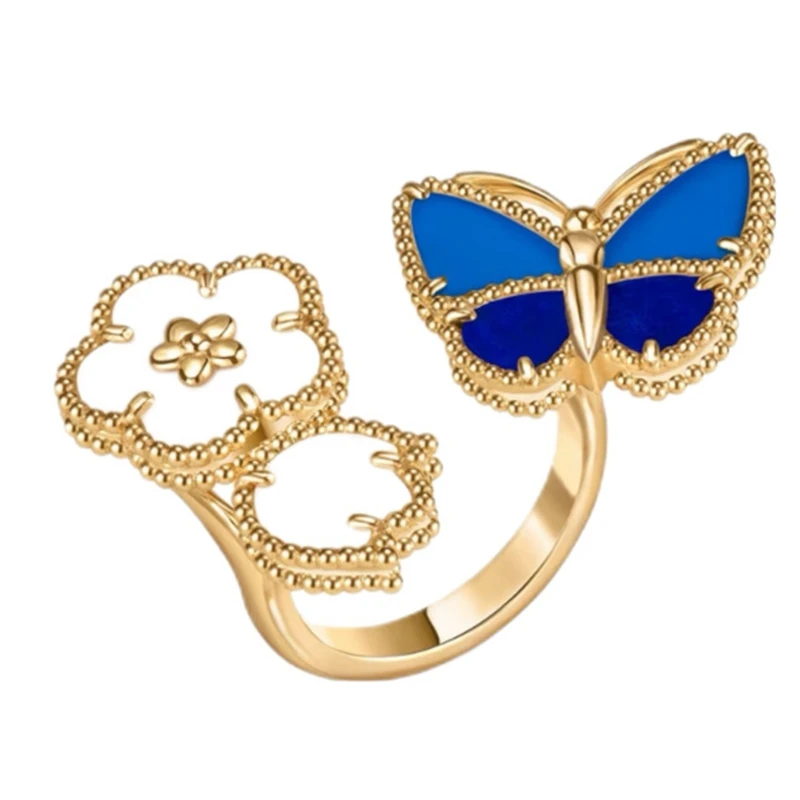 New 925 Silver Blue Agate White Mother Of pearl Stone Butterfly Flower Open Ring 18K Gold Plated Luxury Designer Fine Jewelry
New 925 Silver Blue Agate White Mother Of pearl Stone Butterfly Flower Open Ring 18K Gold Plated Luxury Designer Fine Jewelry