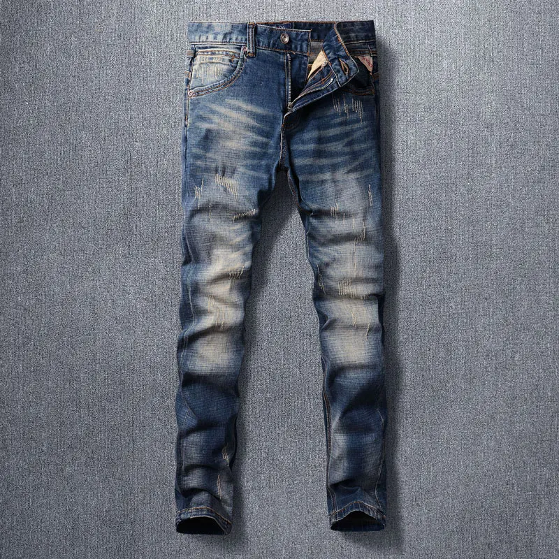 Fashion Designer Men Jeans Retro Washed Blue Stretch Slim Fit Ripped Jeans Men Italian Style Vintage Y2K Denim Pants Hombre
Fashion Designer Men Jeans Retro Washed Blue Stretch Slim Fit Ripped Jeans Men Italian Style Vintage Y2K Denim Pants Hombre