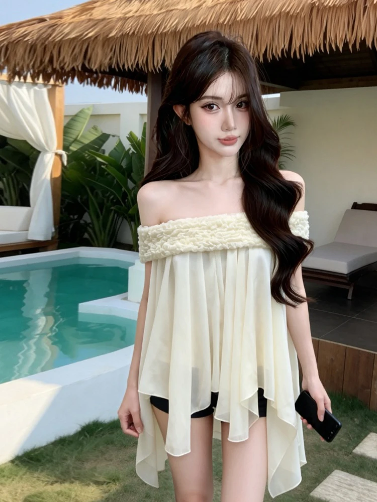 Casual Elegant Off-Shoulder Chiffon Top Loose Fit Slimming Bridesmaid Blouse Floral Lace Hemline Versatile Summer Shirt
Casual Elegant Off-Shoulder Chiffon Top Loose Fit Slimming Bridesmaid Blouse Floral Lace Hemline Versatile Summer Shirt