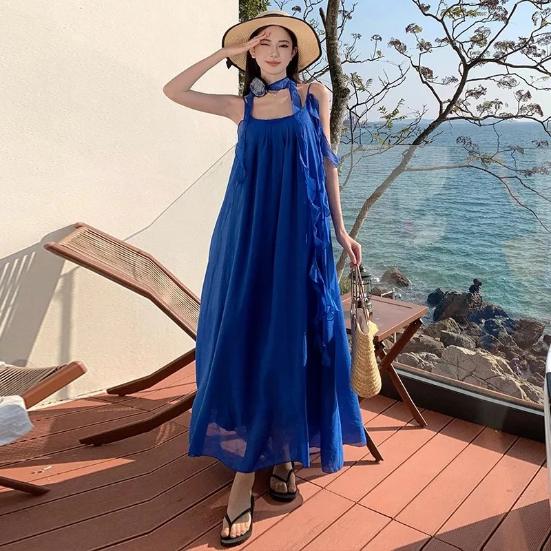 Klein Blue Camisole Dress for Women Spring and Summer French Style Seaside Vacation Temperament Loose Long Skirt
Klein Blue Camisole Dress for Women Spring and Summer French Style Seaside Vacation Temperament Loose Long Skirt