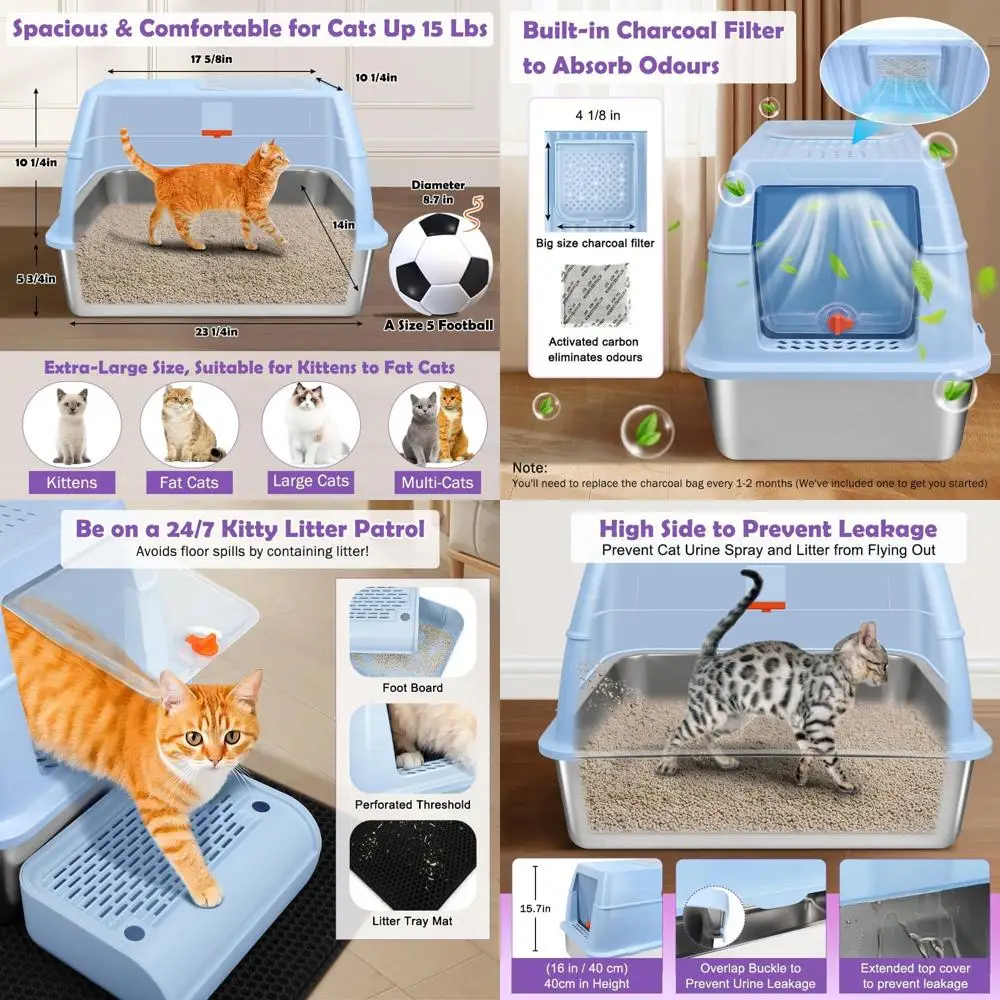 Stainless Steel Litter Box with Top Exit, Odor Control, Fully Enclosed, Activated Charcoal Filter, Trapping Box & Scoop (Blue)
Stainless Steel Litter Box with Top Exit, Odor Control, Fully Enclosed, Activated Charcoal Filter, Trapping Box & Scoop (Blue)