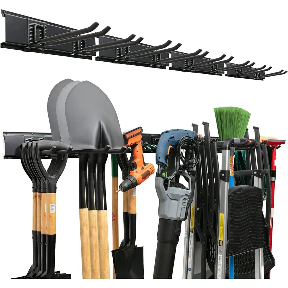 64 Wall-Mounted Garage Tool Organizer with Adjustable Hooks and Rust-Resistant Storage for Garden Tools (4 Racks & 8 Hooks)
64 Wall-Mounted Garage Tool Organizer with Adjustable Hooks and Rust-Resistant Storage for Garden Tools (4 Racks & 8 Hooks)