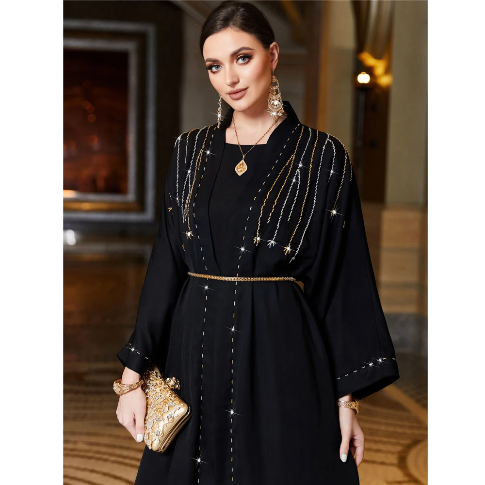 Marocain Diamonds Abayas for Women Dubai Belt Cardigan Muslim Dress Eid Ramadan Jalabiya Islamic Clothing Open Abaya Kimono Robe 
Marocain Diamonds Abayas for Women Dubai Belt Cardigan Muslim Dress Eid Ramadan Jalabiya Islamic Clothing Open Abaya Kimono Robe