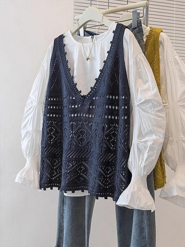 Korean Style Knitted Hollow out Hook Flower Women's Vest Loose Casual Fashion Retro Layering Top V-Neck Regular Length
Korean Style Knitted Hollow out Hook Flower Women's Vest Loose Casual Fashion Retro Layering Top V-Neck Regular Length