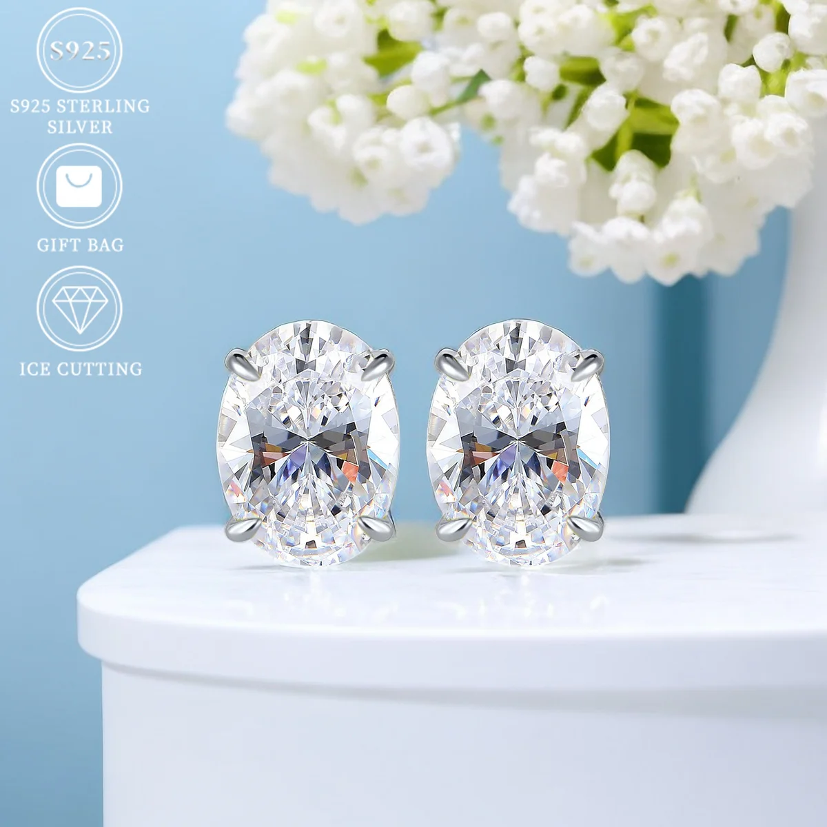 S925 sterling silver oval earrings ice cutting white zircon stud earrings Shinning Daily Accessories for women fine jewelry
S925 sterling silver oval earrings ice cutting white zircon stud earrings Shinning Daily Accessories for women fine jewelry