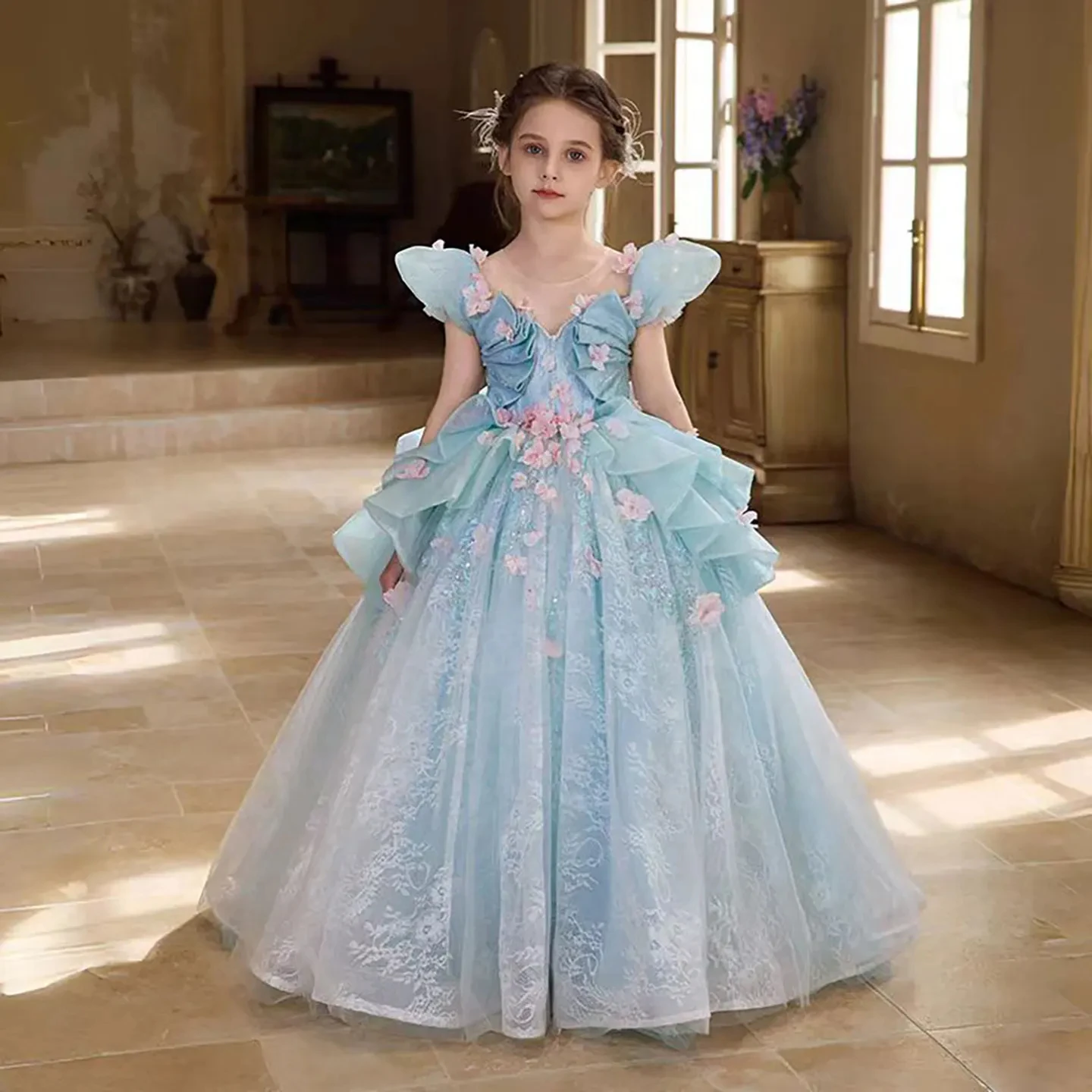Customized Flower Girl Dress For Wedding Appliques High Waist Floor Length Elegant Kids Birthday Party First Communion Gown
Customized Flower Girl Dress For Wedding Appliques High Waist Floor Length Elegant Kids Birthday Party First Communion Gown
