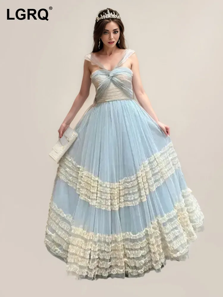 LGRQ Women's Cross Shoulder Straps Design Dress Fashion Lace Patchwork Sleeveless Bustier Long Dresses 2024 New Summer 19ZZ323
LGRQ Women's Cross Shoulder Straps Design Dress Fashion Lace Patchwork Sleeveless Bustier Long Dresses 2024 New Summer 19ZZ323