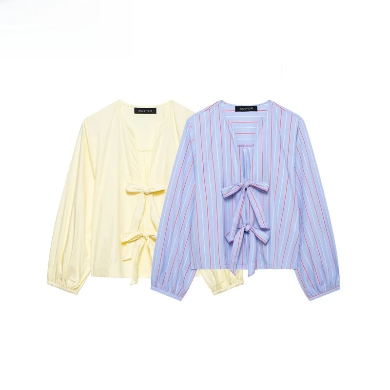 ZBZR Spring New Faionable Women's Striped Silk irt Knot Versatile Casual Loose Fit Polyester Long Sve V-Ne
ZBZR Spring New Faionable Women's Striped Silk irt Knot Versatile Casual Loose Fit Polyester Long Sve V-Ne