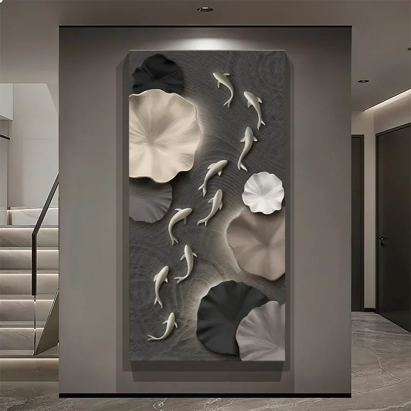 Chinese FengShui Fish Entrance Decorative Art Painting Relief Texture Nine Fish Mural with LED Lights for Corridor Living Room
Chinese FengShui Fish Entrance Decorative Art Painting Relief Texture Nine Fish Mural with LED Lights for Corridor Living Room