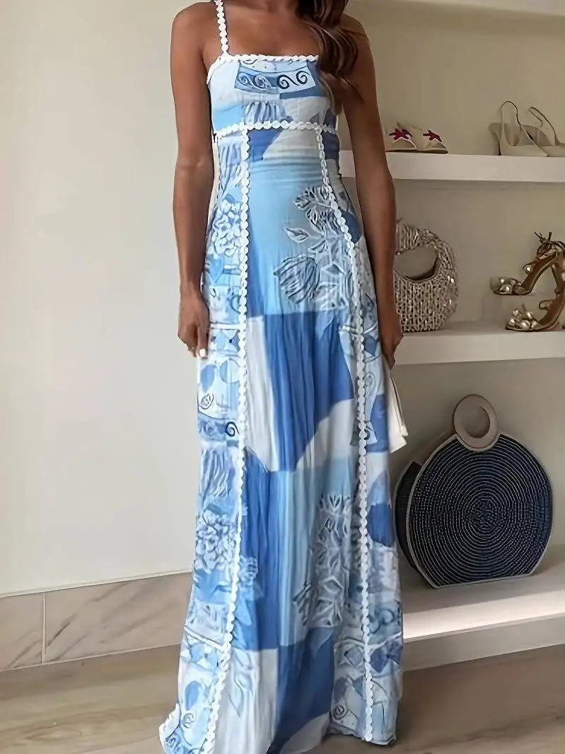 Summer Vacation Print Long Dress Women Spaghetti Strap Loose Fit Casual Style Polyester Fiber Plant Floral Patterned
Summer Vacation Print Long Dress Women Spaghetti Strap Loose Fit Casual Style Polyester Fiber Plant Floral Patterned